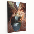 Stretched canvas artwork depicting a stunning landscape of canyons in warm earth tones, showcasing intricate details and textures, perfect for home decor.
