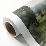 Rolled canvas showcasing serene countryside landscape wall art with vibrant green fields and a blue sky, designed for home decor and aesthetic enhancement.