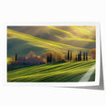 Vibrant countryside landscape print showcasing rolling hills, lush greenery, and a serene sky, expertly rolled and packaged in a protective tube for easy display.