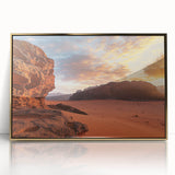 Framed acrylic artwork showcasing a vibrant desert landscape with golden hues, perfect for adding warmth and elegance to modern home décor.