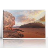 Framed acrylic artwork showcasing a vibrant desert landscape with striking colors and intricate details, ideal for home decor or office spaces.