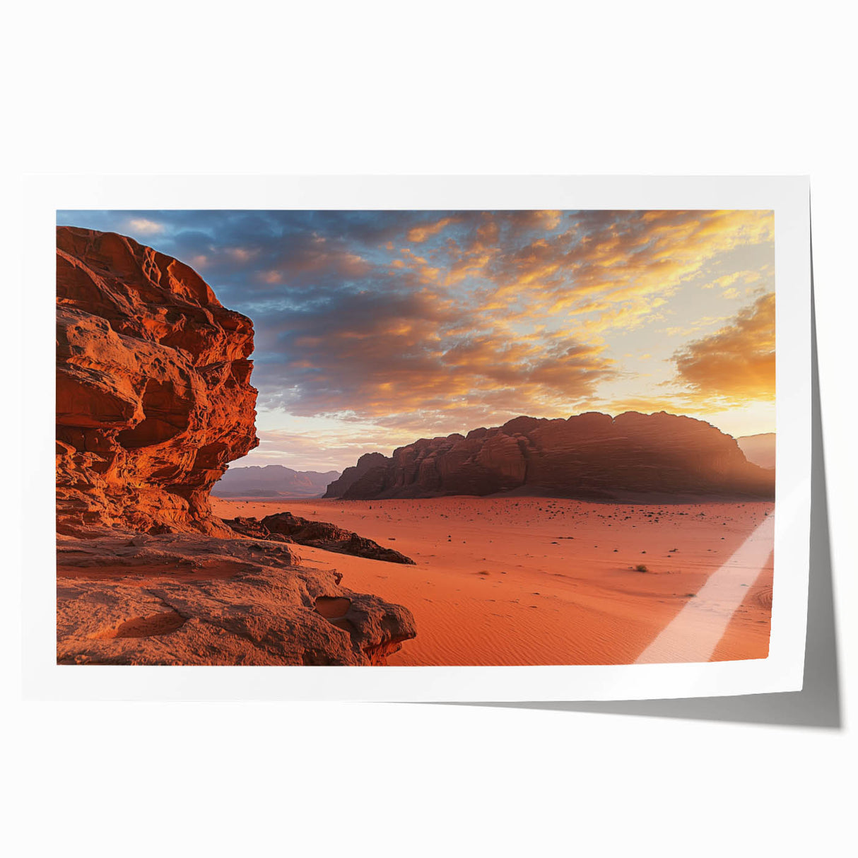 Stunning desert landscape rolled canvas print showcasing vibrant colors and intricate details, elegantly packaged in a durable cardboard tube for safe transport. Ideal for enhancing home decor with a touch of natural beauty.
