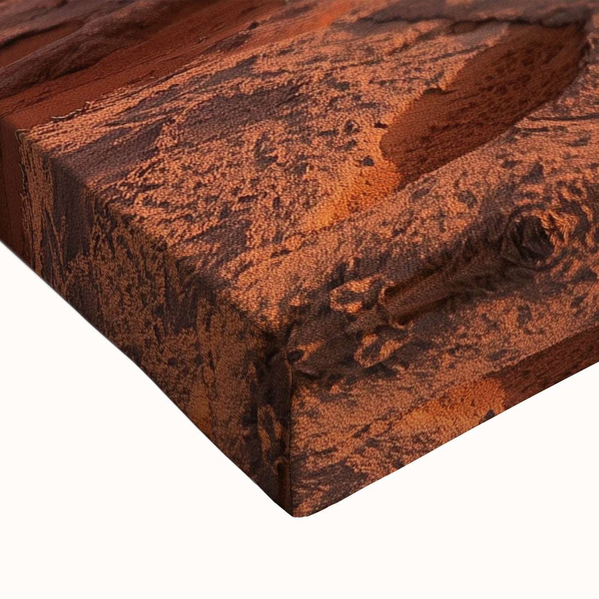 Close-up of a vibrant desert landscape stretched canvas artwork, showcasing rich earth tones and intricate details, perfect for enhancing home decor with a natural ambiance.