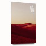 Acrylic glass artwork depicting serene landscapes with vibrant green fields and a clear blue sky, elegantly displayed from a side view, showcasing its glossy finish and modern aesthetic.