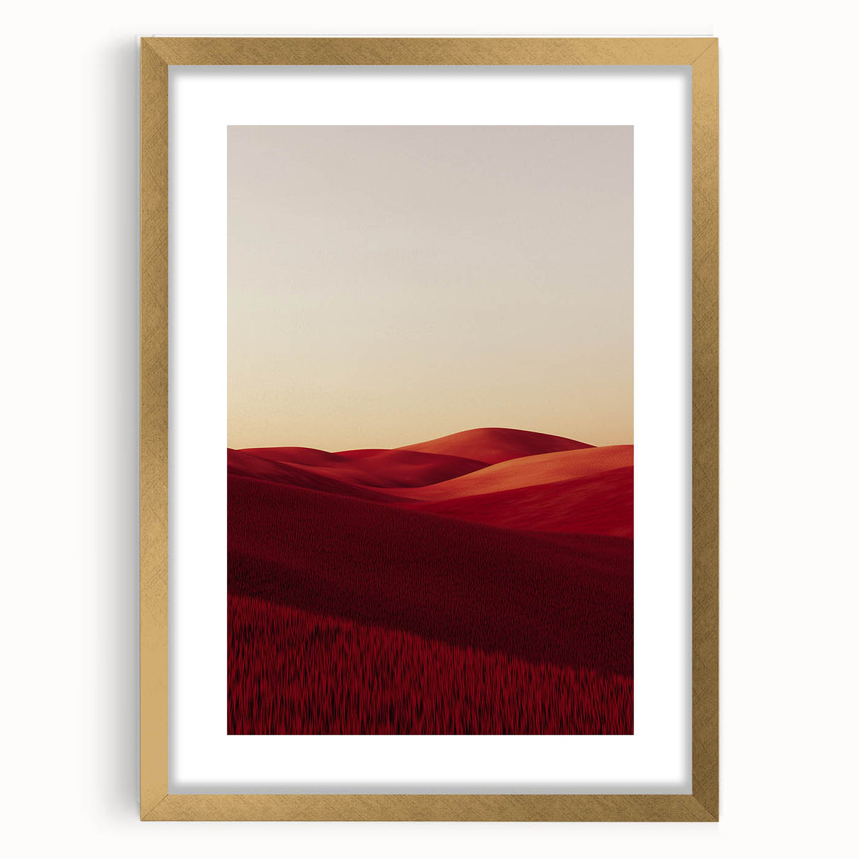 Elegant gold frame showcasing a landscape artwork with vibrant fields and a classic mat, perfect for enhancing home decor and adding a touch of sophistication.
