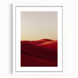Framed landscape art print featuring vibrant green fields under a clear blue sky, presented in a white mat and frame, perfect for home decor enhancement.