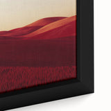 Close-up of a beautifully framed canvas print showcasing vibrant green landscapes with rolling fields under a clear blue sky, ideal for home decor.
