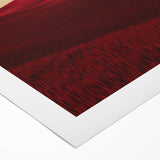 Vibrant rolled canvas artwork depicting a serene landscape with lush green fields under a clear blue sky, elegantly packaged in a protective cardboard tube.