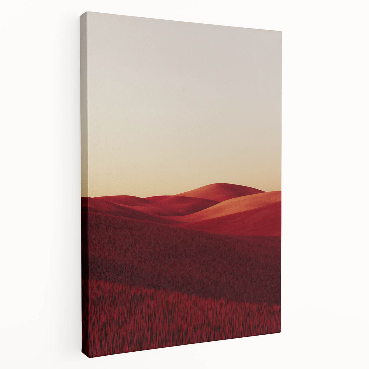 Stretched canvas artwork depicting vibrant green fields under a bright blue sky, showcasing a serene landscape ideal for home decor. Perfect for nature lovers.