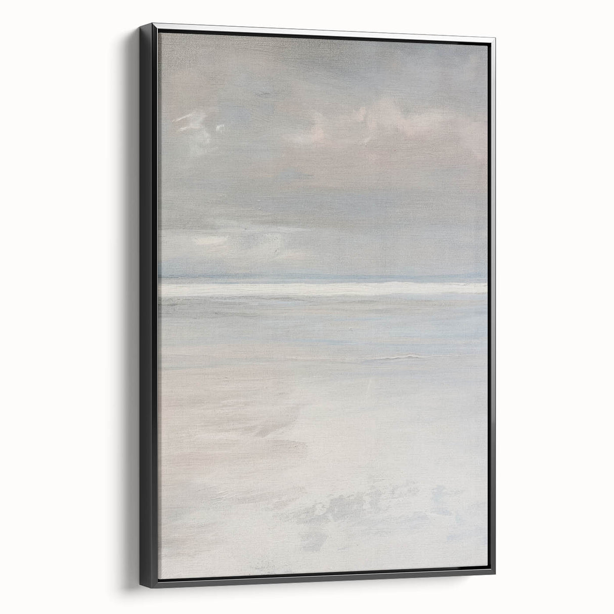 Framed canvas artwork showcasing a serene landscape design with rich colors, set against a sleek black frame. Ideal for home decor or office settings, enhancing any space.