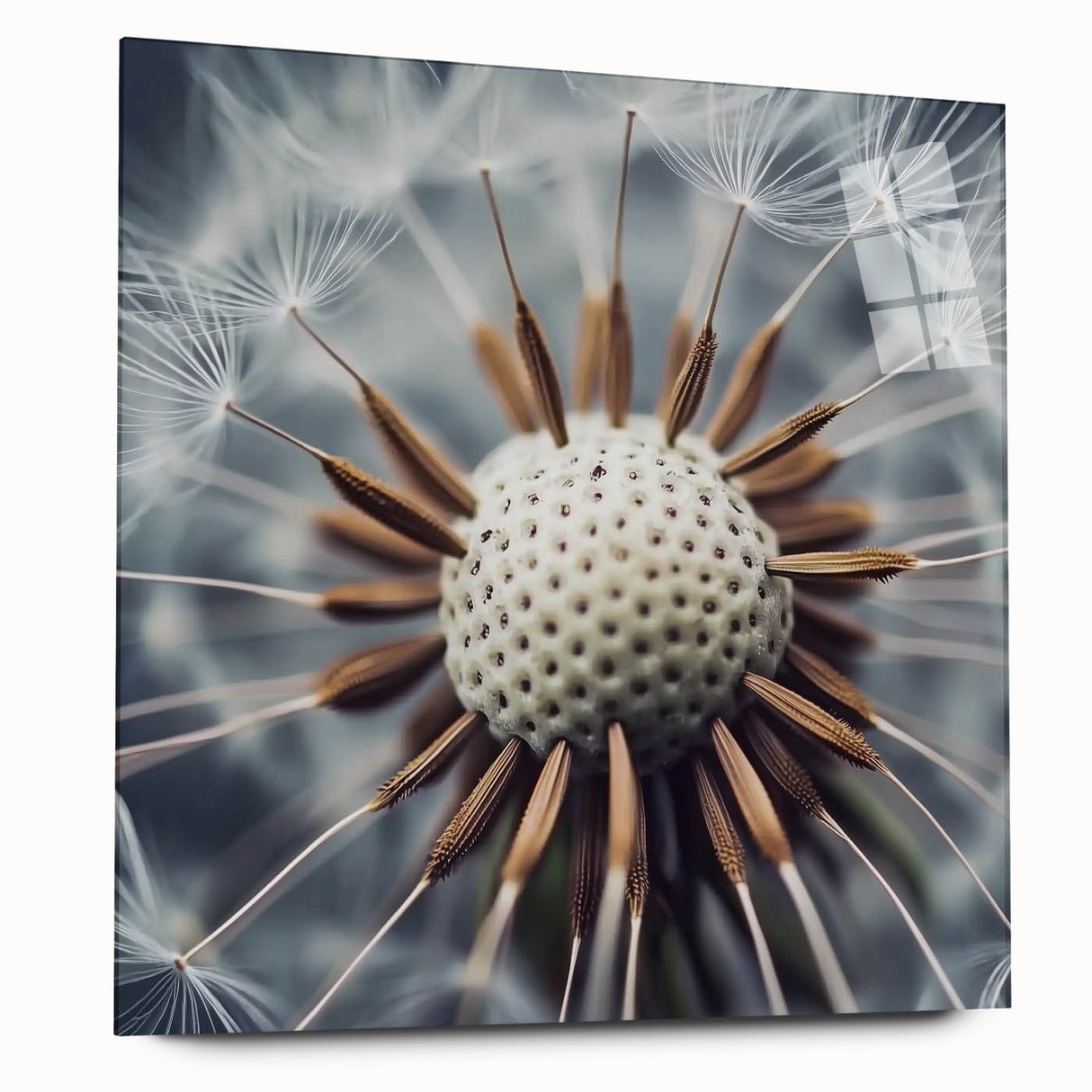 Large abstract floral acrylic print in vibrant blues and greens, ideal for dining room art in a mid-century modernist style.