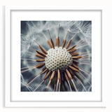 Abstract art print featuring close-up floral designs in soft pastel shades, presented in a white mat and frame.