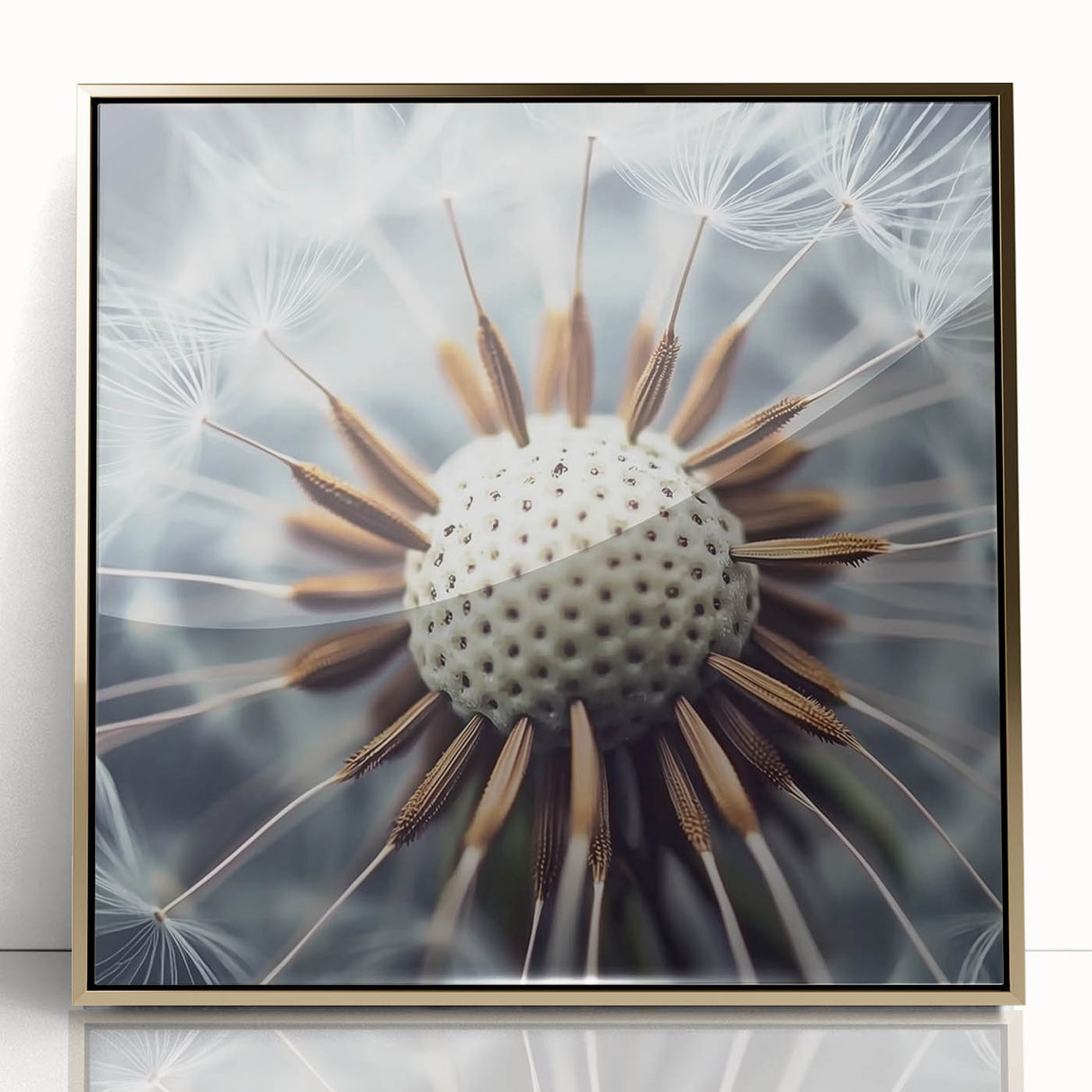 Large art print of abstract florals in vibrant colors on a gold acrylic frame, ideal for modern nursery wall decor.