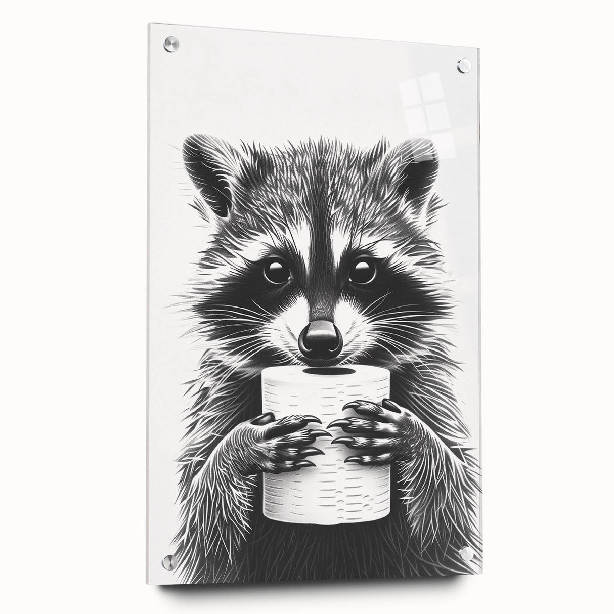 Adorable Raccoon Bathroom Wall Art - Black and White Bathroom Decor