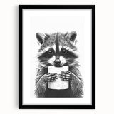 Adorable Raccoon Bathroom Wall Art - Black and White Bathroom Decor