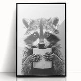 Adorable Raccoon Bathroom Wall Art - Black and White Bathroom Decor