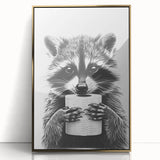 Adorable Raccoon Bathroom Wall Art - Black and White Bathroom Decor