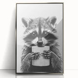 Adorable Raccoon Bathroom Wall Art - Black and White Bathroom Decor