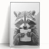 Adorable Raccoon Bathroom Wall Art - Black and White Bathroom Decor