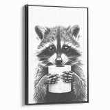 Adorable Raccoon Bathroom Wall Art - Black and White Bathroom Decor