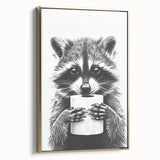 Adorable Raccoon Bathroom Wall Art - Black and White Bathroom Decor