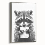 Adorable Raccoon Bathroom Wall Art - Black and White Bathroom Decor