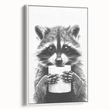 Adorable Raccoon Bathroom Wall Art - Black and White Bathroom Decor