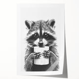 Adorable Raccoon Bathroom Wall Art - Black and White Bathroom Decor