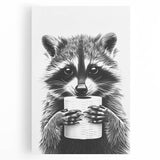 Adorable Raccoon Bathroom Wall Art - Black and White Bathroom Decor