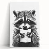 Adorable Raccoon Bathroom Wall Art - Black and White Bathroom Decor