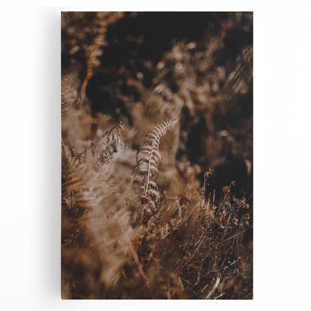 Large black and white abstract print of autumn trees on stretched canvas, ideal for kitchen wall art.