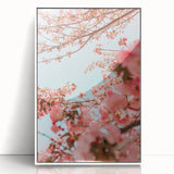 Acrylic print of art deco spring scene in pastel shades, framed in white, ideal for nursery wall art.