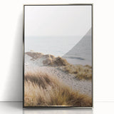 Mid-century modernist art featuring a summer theme in soft pastel colors on a framed acrylic, ideal for nursery wall art.