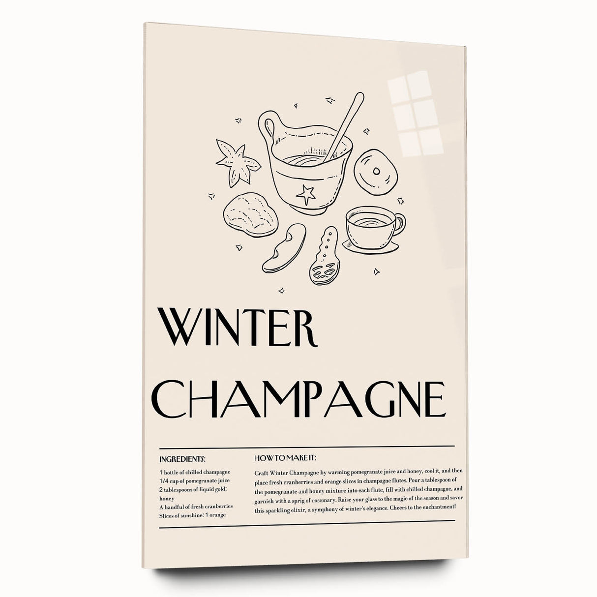 Large abstract wall art on acrylic glass depicting winter themes in muted blue and white.