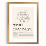 Extra large abstract art print with textured winter motif in muted blue and white tones, framed in gold.