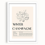 Abstract art print depicting winter scene in muted blue and white tones on a framed canvas.