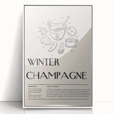 Art Deco poster of a winter scene in muted blue and white tones on a framed acrylic, suitable for nursery wall art.