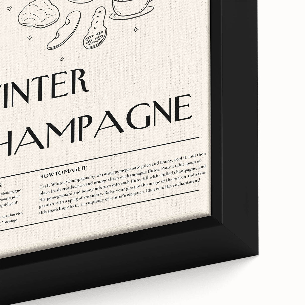 Close-up of extra large black wall art featuring a textured winter scene on framed canvas, with muted cool tones.