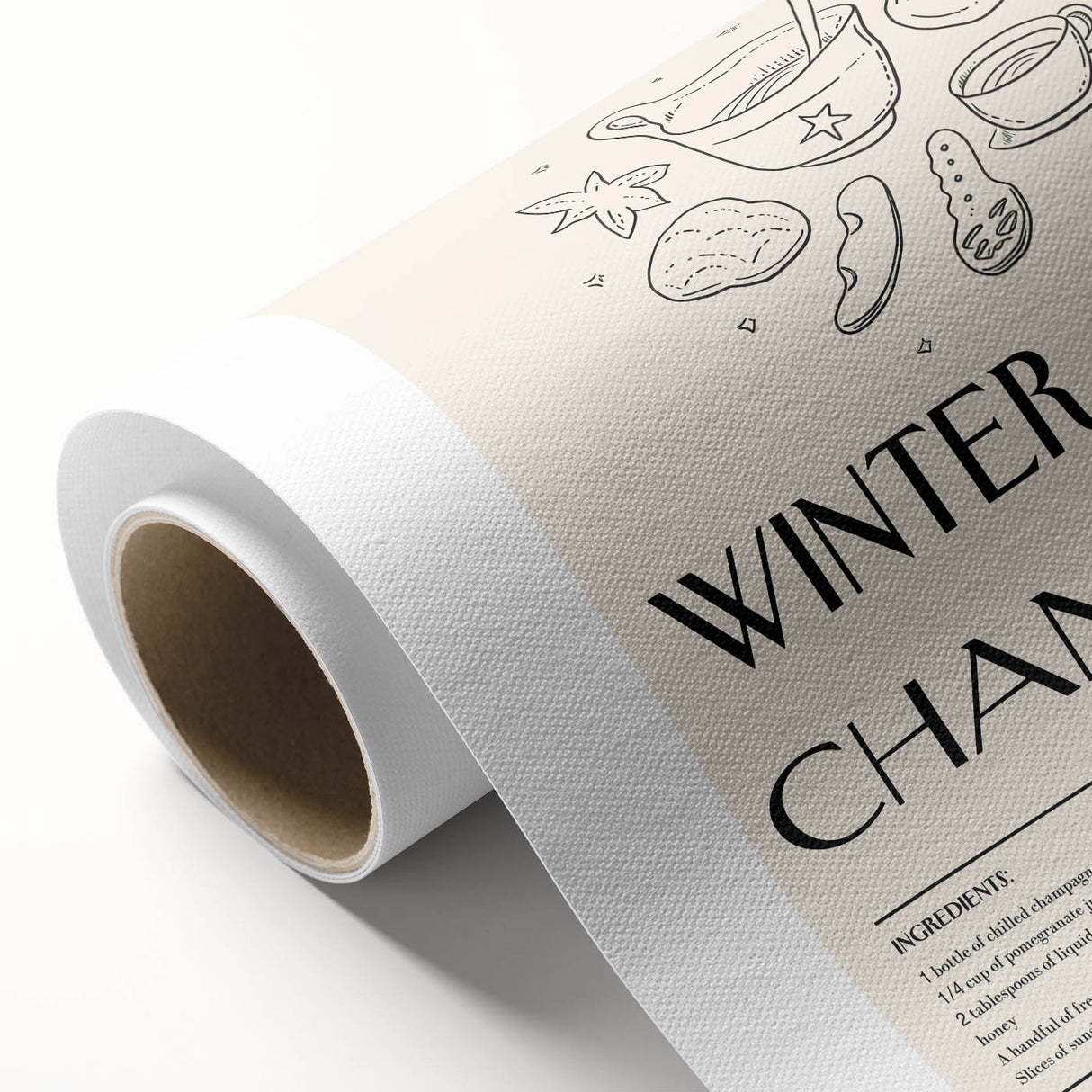 Art deco poster of a winter scene in muted blue tones on rolled canvas, suitable for nursery wall art.