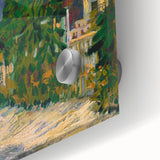 Mid-century modernist large abstract art print in vibrant colors on acrylic glass, ideal for dining room decor.