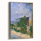 Side view of a framed canvas depicting a Van Gogh landscape in muted earth tones, suitable as wall art for bedroom.