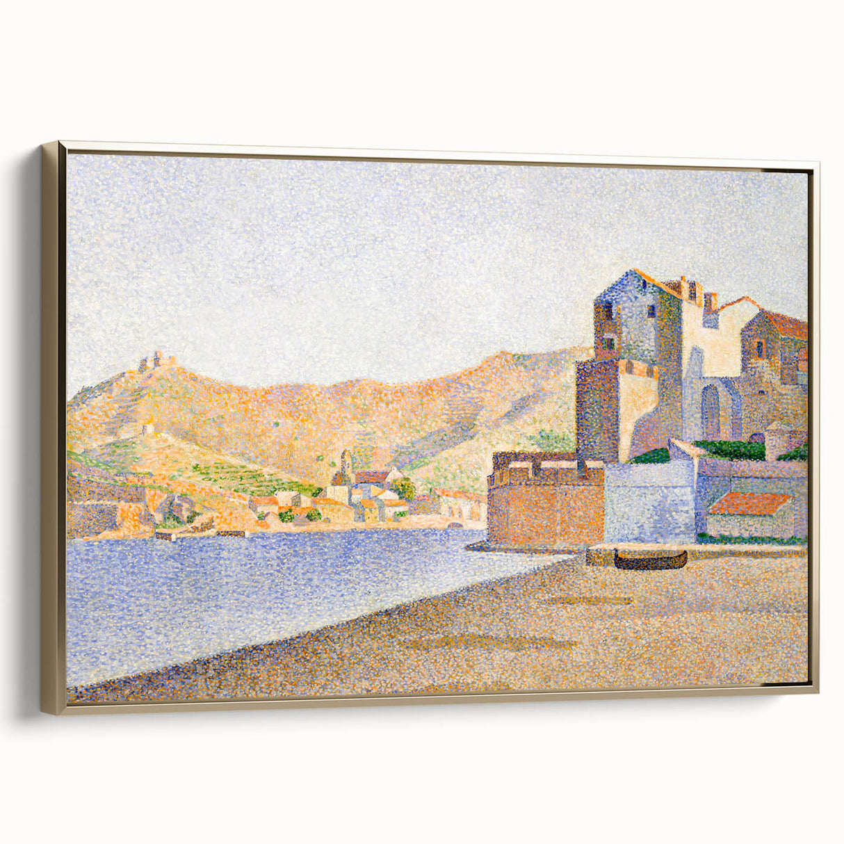 Modern Wall Art - Serene Pointillist Landscape of Coastal Town