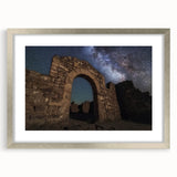 Elegant silver-framed landscape artwork depicting a serene castle scene, featuring a white mat for added depth and sophistication, perfect for home decor accents.