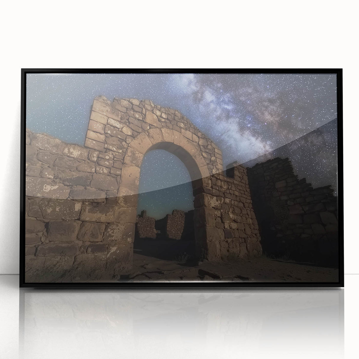 Framed acrylic print showcasing a stunning landscape of a castle, featuring intricate details in a black frame, ideal for home decor and art enthusiasts.