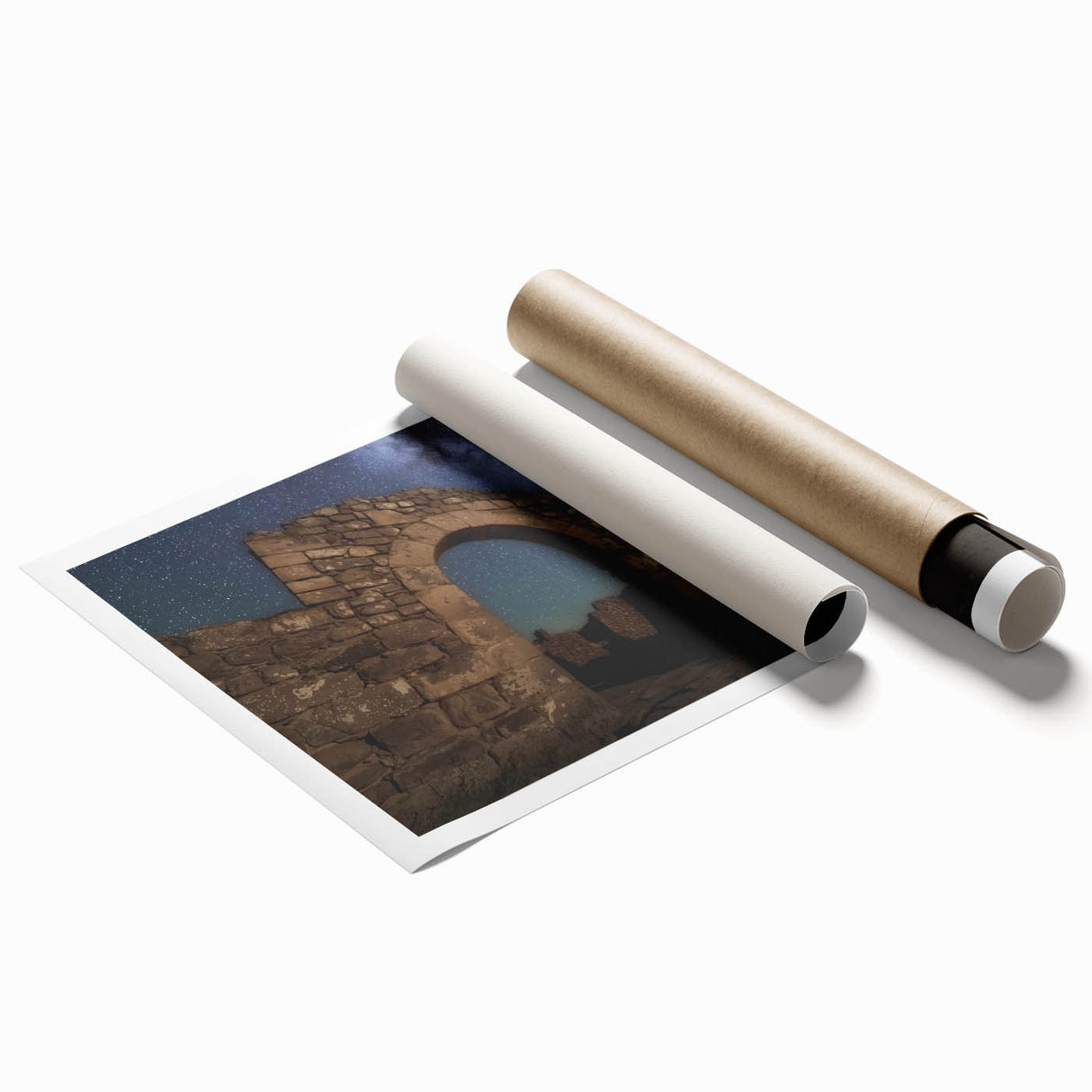 Landscape canvas print showcasing a stunning castle surrounded by lush greenery and mountains, rolled for easy transport and display. Perfect for home decor.