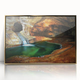 Framed acrylic artwork depicting a stunning cave landscape with rich gold accents, designed to enhance interior decor, perfect for nature enthusiasts.