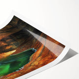 Stunning rolled canvas print showcasing a vibrant abstract landscape with earthy tones and intricate cave formations, perfect for home decor or art enthusiasts.