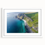 Framed landscape artwork showcasing dramatic cliffs with a white mat border, designed for elegant home decor, ideal for modern living spaces or offices.