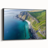 Framed canvas artwork depicting a dramatic cliff landscape with rich colors and textures, featuring a sleek black frame for a modern touch, ideal for home decor.