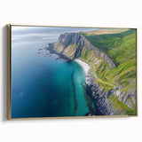 Framed canvas artwork depicting a stunning cliff landscape with vibrant colors and intricate details, set against a gold frame, perfect for home decor.